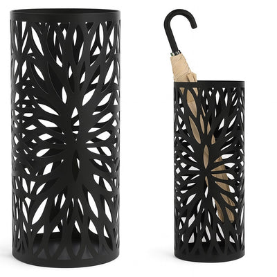 Porta Ombrelli Decorato H. 49 cm Metallo Verniciato Interno Esterno con Vaschetta Salvagoccia
