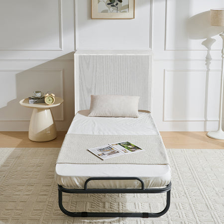 Mobile Letto a Scomparsa Singolo Salvaspazio con Materasso Incluso Pieghevole Bianco