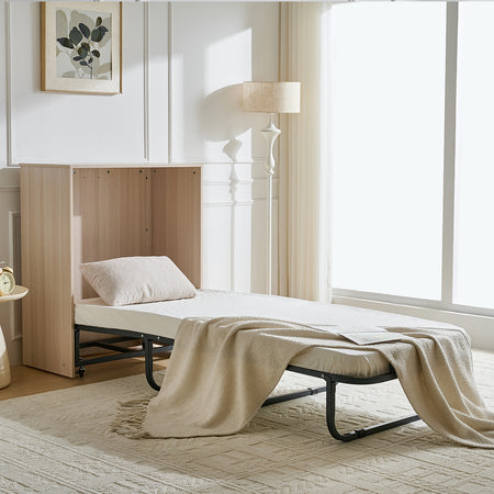 Mobile Letto a Scomparsa Singolo Salvaspazio con Materasso Incluso Pieghevole Olmo