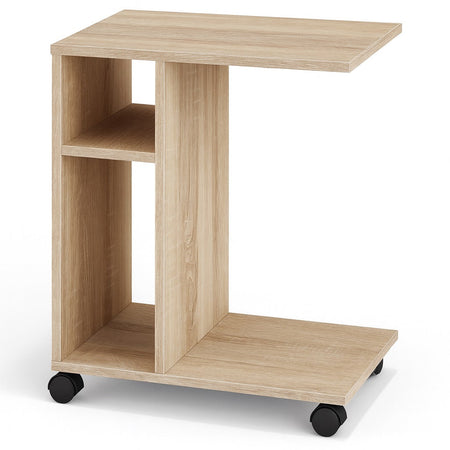 Tavolino Multifunzione Porta Pc Laterale Divano con Libreria e Ruote Quercia