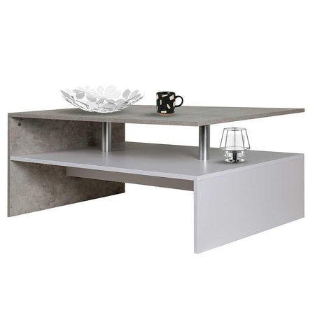 Tavolino Soggiorno 90x59.5x42cm Design Moderno Legno MDF 2 Ripiani Bianco Grigio