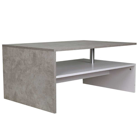 Tavolino Soggiorno 90x59.5x42cm Design Moderno Legno MDF 2 Ripiani Bianco Grigio