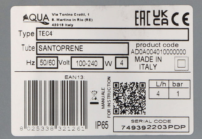 DOSATORE PERISTALTICO BRILLANTANTE 4 lt/h KIT AD0A004010000000 LAVASTOVIGLIE