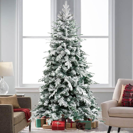 Albero di Natale Innevato 240 cm Folto Realistico 1260 Punte PE PVC Base Metallo