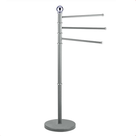 Piantana Porta Asciugamani da Bagno Acciaio Smaltato Base Tonda 3 Braccia Grigio