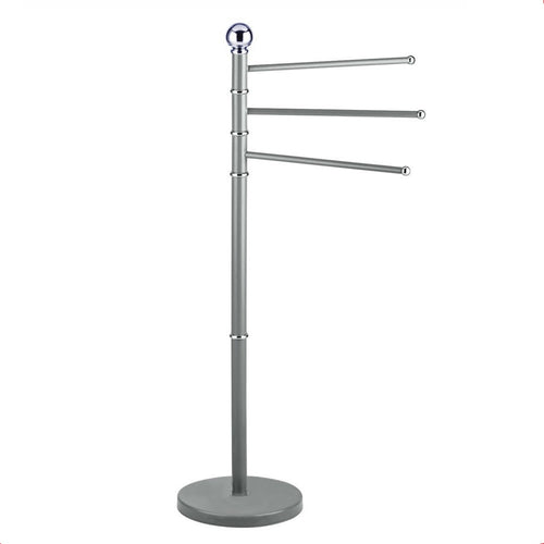 Piantana Porta Asciugamani da Bagno Acciaio Smaltato Base Tonda 3 Braccia Grigio