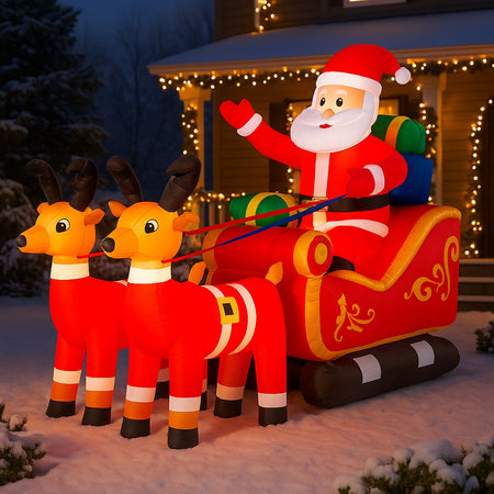 Gonfiabile Natalizio Babbo Natale con Slitta e Renne Decorazione Esterno Giardino