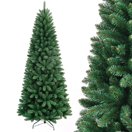 Albero di Natale Slim Pino Verde 240cm Artificiale 1125 Rami Pvc Ignifugo Salvaspazio