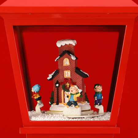 Lampione Natalizio Decorativo 180cm con Luci Led Musica Neve Motorizzata Scena Rosso