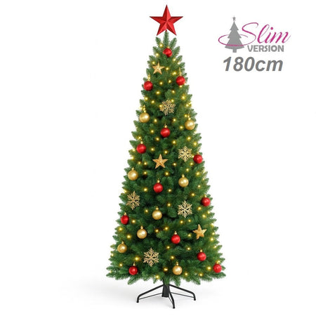 Albero di Natale Slim Pino Verde 180cm Artificiale 625 Rami Pvc Ignifugo Salvaspazio