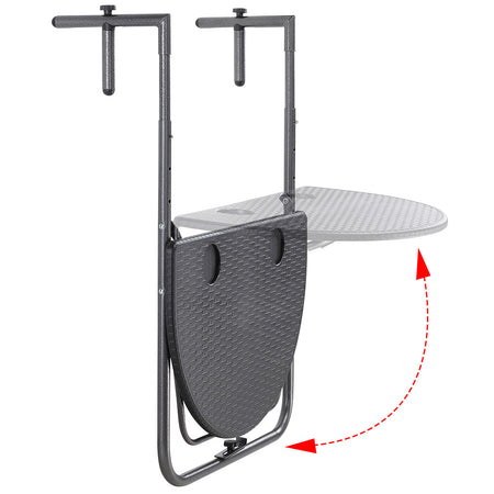 Tavolino Balcone Pieghevole Metallo e Polyrattan 2 Porta Bicchieri Regolabile Nero
