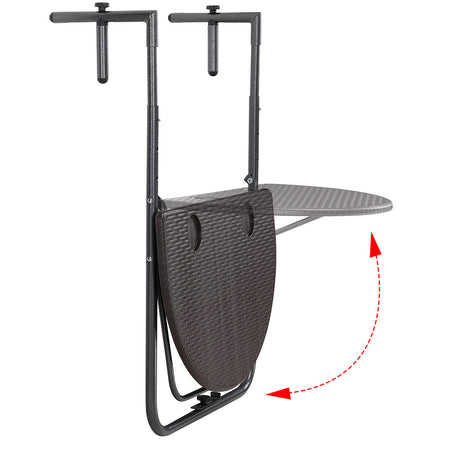 Tavolino Balcone Pieghevole Metallo e Polyrattan 2 Porta Bicchieri Regolabile Marrone