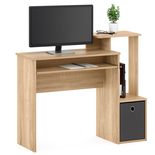 Scrivania Porta Pc con Cassetto in Tessuto Mensola Porta Tastiera 100cm Quercia