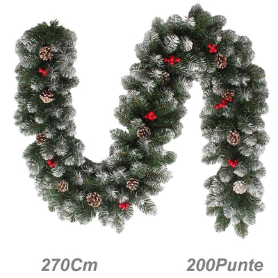 Ghirlanda Natalizia Innevata 270cm con Pigne e Bacche Festone Folto Camino Ringhiera