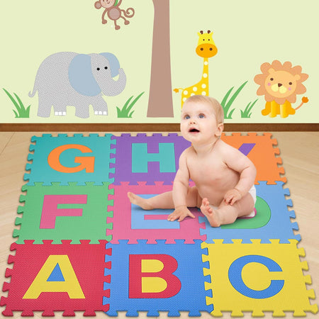 Tappetino Puzzle Maxi Lettere Colorato 9 Pezzi Gomma Eva Gioco Bambini 30x30cm