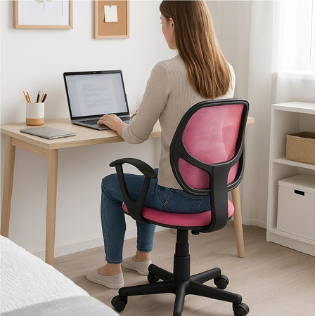 Sedia Girevole Casa Ufficio Cameretta Scrivania Ergonomica 5 Ruote Traspirante Rosa