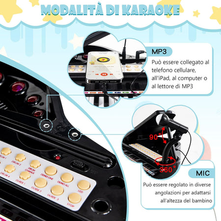 Tastiera Musicale Giocattolo Pianoforte per Bambini Nero 31 Tasti e Microfono