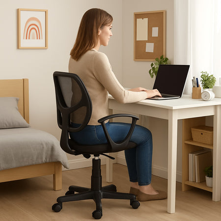 Sedia Girevole Casa Ufficio Cameretta Scrivania Ergonomica 5 Ruote Traspirante Nero