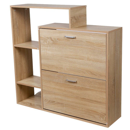 Scarpiera Doppia Profondità con Libreria 4 Ripiani Salvaspazio 102x25x98 cm Quercia