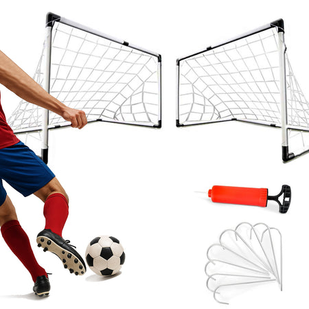 Set 2 Porte da Calcio 92x64 cm con Pallone e Gonfiatore Gioco per Bambini 3+