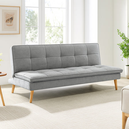 Divano Letto Reclinabile 3Posti in Tessuto Nordico con Gambe Legno Naturale Grigio