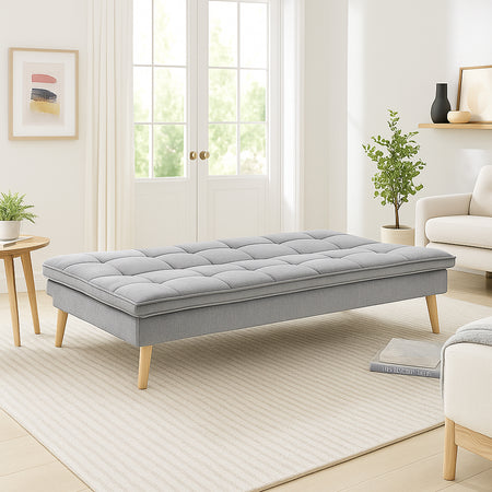 Divano Letto Reclinabile 3Posti in Tessuto Nordico con Gambe Legno Naturale Grigio