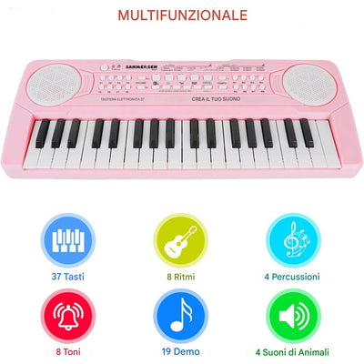 Tastiera Giocattolo Musicale Bambini 37 Tasti con Microfono Piano Keyboard Elettronico Educativo