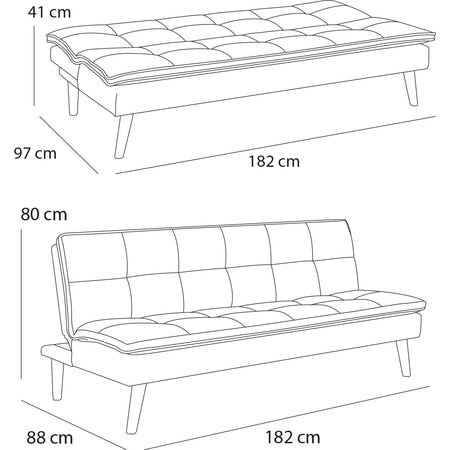 Divano Letto Reclinabile 3Posti in Tessuto Nordico con Gambe Legno Naturale Celeste