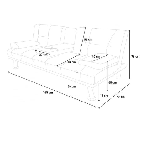 Divano Convertibile Letto 2in1 Portabibite e Cuscini Tessuto Moderno Reclinabile Grigio