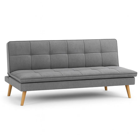 Divano Letto Reclinabile 3Posti in Tessuto Nordico con Gambe Legno Naturale Grigio