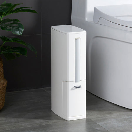 Set Scopino WC con Cestino Bagno 2 in 1 Salvaspazio Bianco con Portascopino