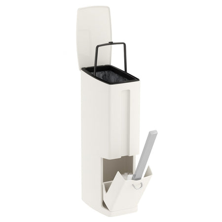 Set Scopino WC con Cestino Bagno 2 in 1 Salvaspazio Bianco con Portascopino