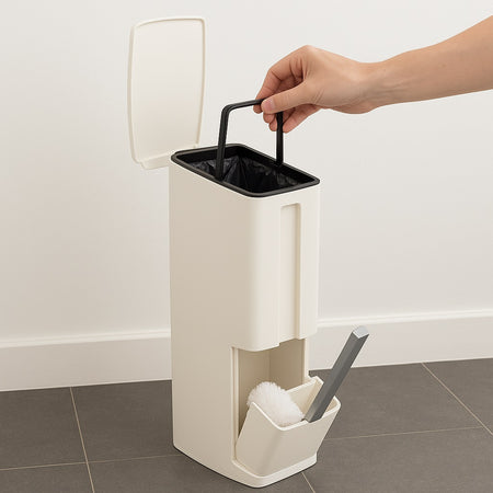 Set Scopino WC con Cestino Bagno 2 in 1 Salvaspazio Bianco con Portascopino