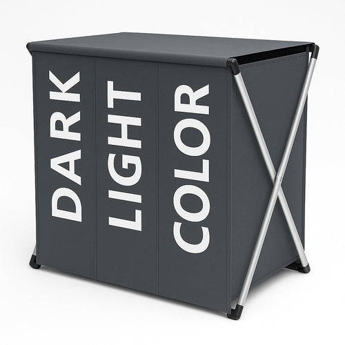 Cesto Biancheria 3 Scomparti Pieghevole Portabiancheria Metallo Tessuto Grigio