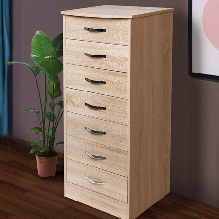 Cassettiera 7 Cassetti Multiuso Settimino Moderno Salvaspazio in Legno Mdf 116cm Quercia