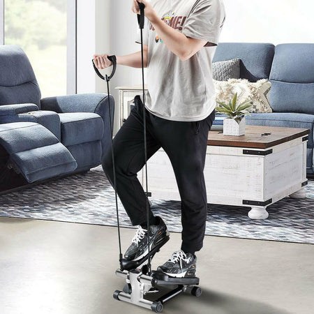 Stepper Allenamento Cardio Fitness Palestra con Manubri Elastici e Display Digitale Bianco