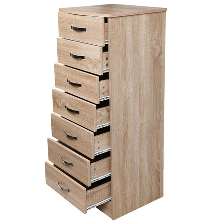 Cassettiera 7 Cassetti Multiuso Settimino Moderno Salvaspazio in Legno Mdf 116cm Quercia