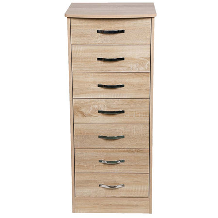 Cassettiera 7 Cassetti Multiuso Settimino Moderno Salvaspazio in Legno Mdf 116cm Quercia