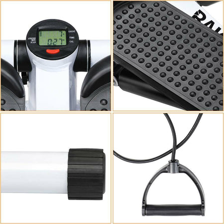 Stepper Allenamento Cardio Fitness Palestra con Manubri Elastici e Display Digitale Bianco