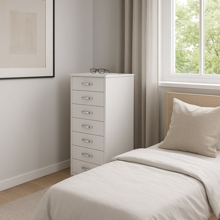 Cassettiera 7 Cassetti Multiuso Settimino Moderno Salvaspazio in Legno Mdf 116cm Bianco