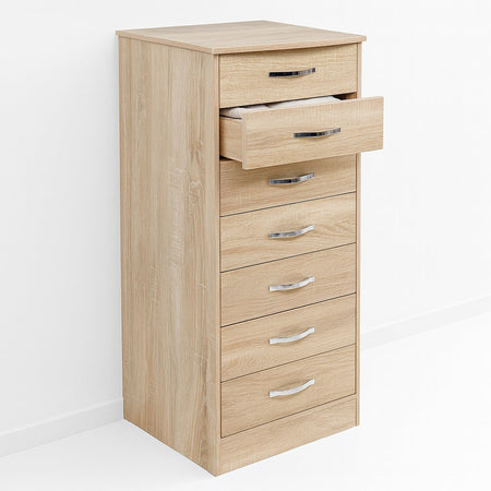 Cassettiera 7 Cassetti Multiuso Settimino Moderno Salvaspazio in Legno Mdf 116cm Quercia