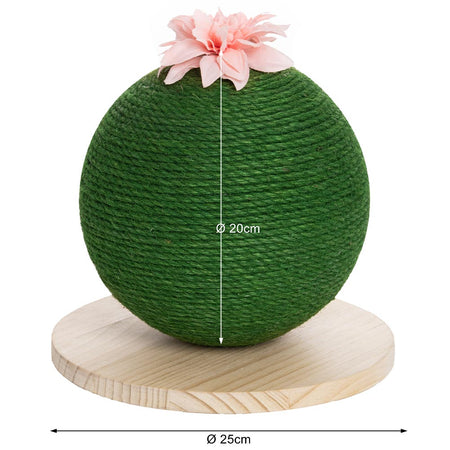 Tiragraffi Gatto Sfera Palla in Corda Canapa con Base Legno Verde con Fiore