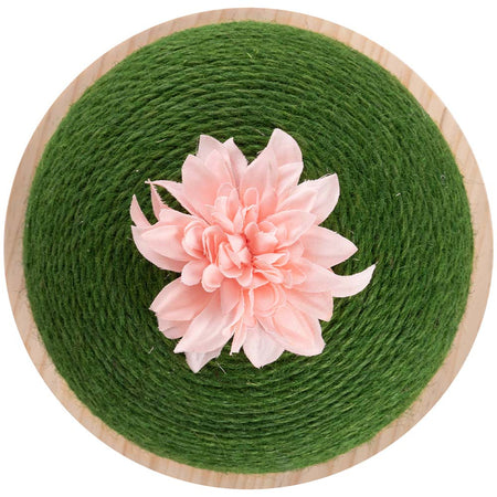 Tiragraffi Gatto Sfera Palla in Corda Canapa con Base Legno Verde con Fiore