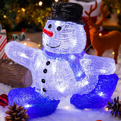 Pupazzo di Neve Natalizio Acrilico 24 Led Bianco Decorazione Luminosa Interno Esterno
