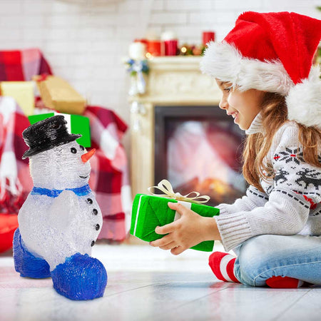 Pupazzo di Neve Natalizio Acrilico 24 Led Bianco Decorazione Luminosa Interno Esterno