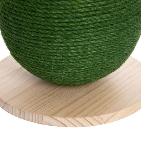 Tiragraffi Gatto Sfera Palla in Corda Canapa con Base Legno Verde con Fiore