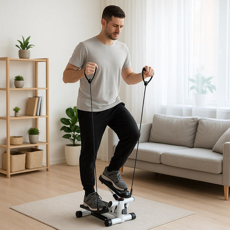 Stepper Allenamento Cardio Fitness Palestra con Manubri Elastici e Display Digitale Bianco