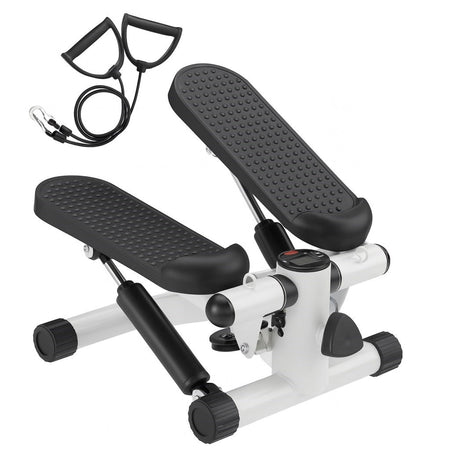 Stepper Allenamento Cardio Fitness Palestra con Manubri Elastici e Display Digitale Bianco
