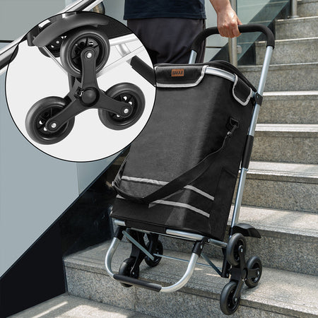 Carrello Spesa Montascale 56L Nero Borsa Termica Trolley Portaspesa con Tracolla