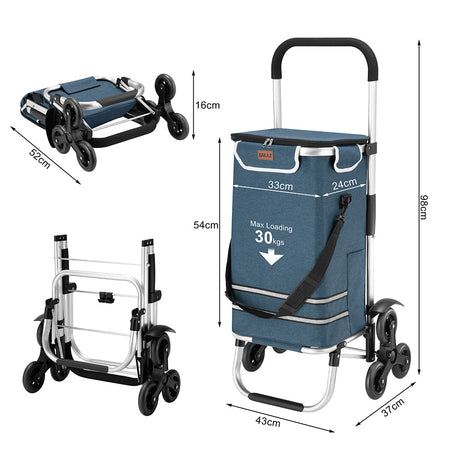 Carrello Spesa Montascale 56L Blu Borsa Termica Trolley Portaspesa con Tracolla
